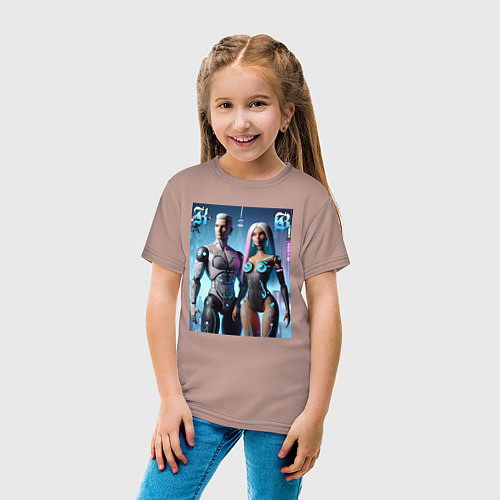 Детская футболка Barbie and Ken - cyber fantasy / Пыльно-розовый – фото 4