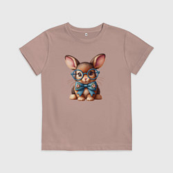 Футболка хлопковая детская Кролик мальчик в очках, цвет: пыльно-розовый