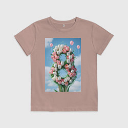 Футболка хлопковая детская Тюльпаны к 8 марта, цвет: пыльно-розовый