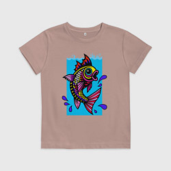 Футболка хлопковая детская Рыбка в воде, цвет: пыльно-розовый