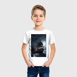 Футболка хлопковая детская Пиратский корабль в шторм, цвет: белый — фото 2