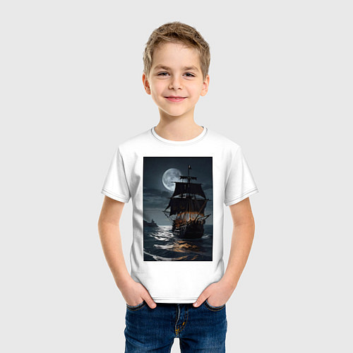 Детская футболка Пиратский корабль в шторм / Белый – фото 3