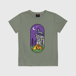 Футболка хлопковая детская Волк и турист, цвет: авокадо