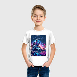 Футболка хлопковая детская Cyber panther is esports player - neon glow, цвет: белый — фото 2