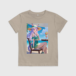 Футболка хлопковая детская Девушка-пони кушает мороженое, цвет: миндальный