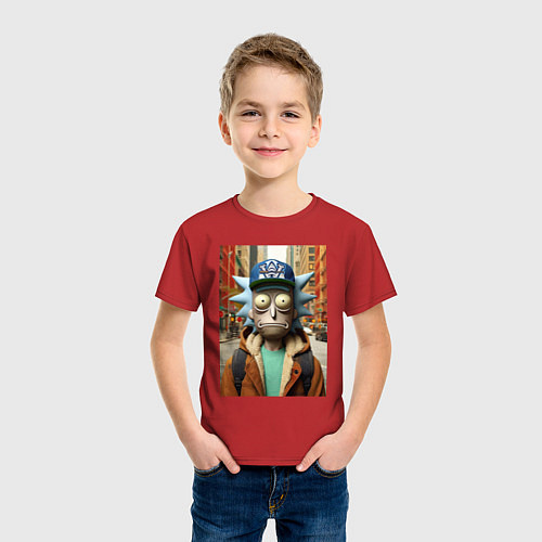 Детская футболка Рик Санчес в Нью-Йорке - нейроарт / Красный – фото 3