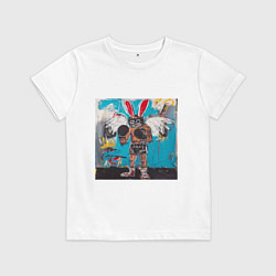 Футболка хлопковая детская Граффити с зайцем боксером, цвет: белый