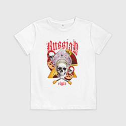 Футболка хлопковая детская Русский стиль матрёшка кокошник балалайка, цвет: белый