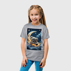 Футболка хлопковая детская Плюшевый мишка сидит на Луне, цвет: меланж — фото 2
