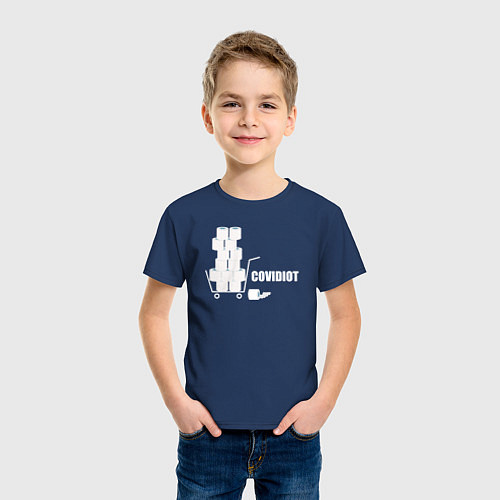Детская футболка Ковид идиот / Тёмно-синий – фото 3