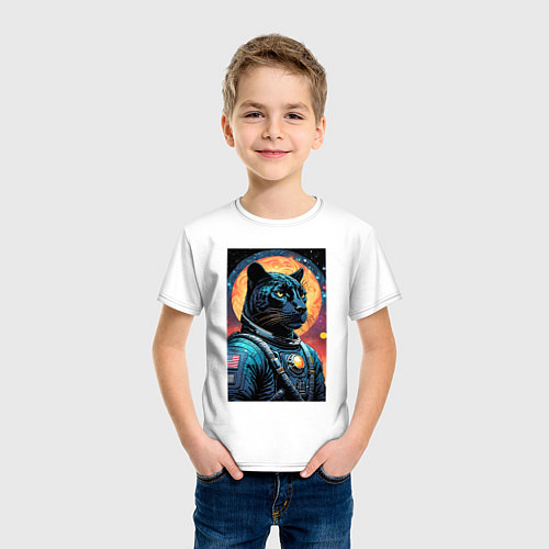 Детская футболка Пантера бравый космонавт - нейроарт / Белый – фото 3