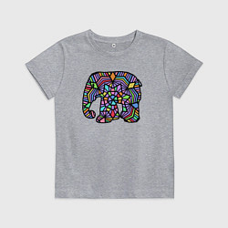 Футболка хлопковая детская Цветной слоник, цвет: меланж