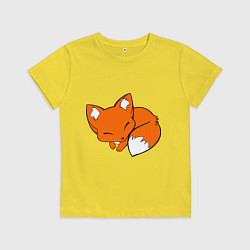 Футболка хлопковая детская Спящий лисёнок, цвет: желтый