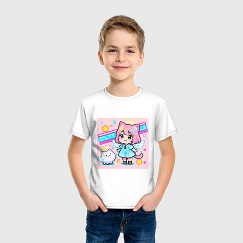 Детская футболка Милая кошка в сарафане / Белый – фото 3
