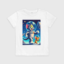 Футболка хлопковая детская Космонавты Том и Джерри, цвет: белый