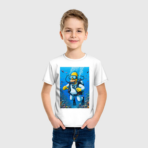 Детская футболка Homer diving - ai art fantasy / Белый – фото 3