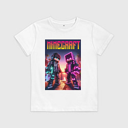 Футболка хлопковая детская Minecraft - neon fantasy ai art, цвет: белый