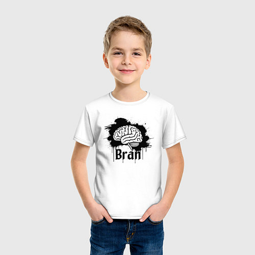 Детская футболка Мозг в черной краске / Белый – фото 3