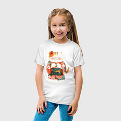 Футболка хлопковая детская Кошечка в кимоно, цвет: белый — фото 2