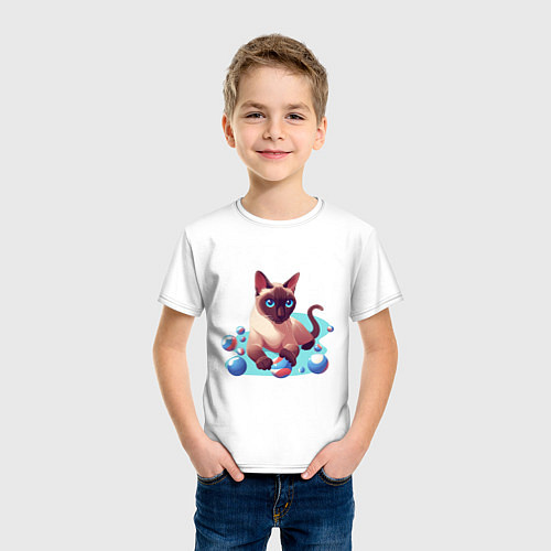 Детская футболка Синеглазый кот / Белый – фото 3