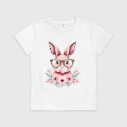 Футболка хлопковая детская Розовая зайка с бубльгумом, цвет: белый