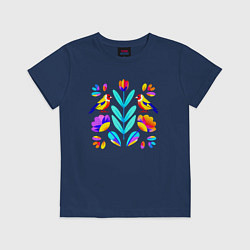 Футболка хлопковая детская Неоновые цветы и птицы, цвет: тёмно-синий