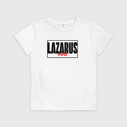 Футболка хлопковая детская Лазарь аниме надпись, цвет: белый
