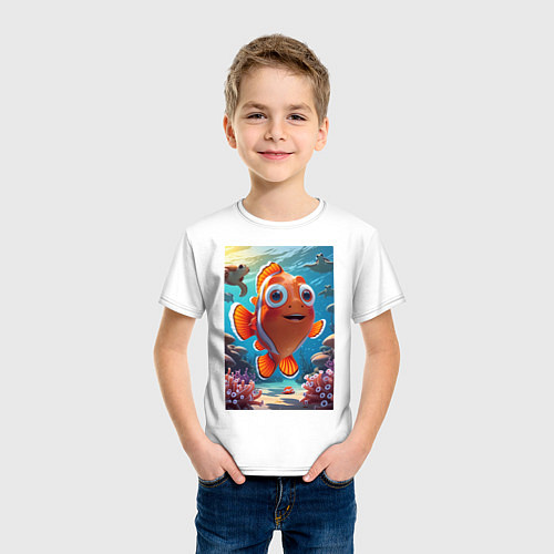 Детская футболка Рыбка клоун плавает с черепахами / Белый – фото 3