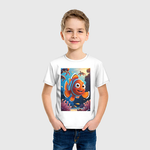 Детская футболка Рыбка клоун плавает с черепахами / Белый – фото 3