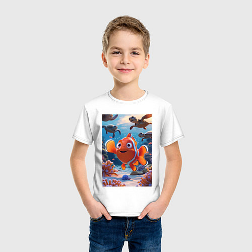 Детская футболка Рыбка клоун плавает с черепахами / Белый – фото 3