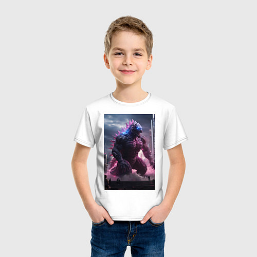 Детская футболка Годзилла посреди мегаполиса / Белый – фото 3