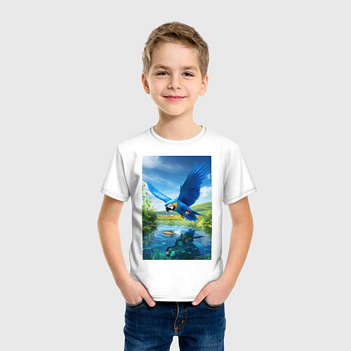 Детская футболка Попугай ловит рыбу / Белый – фото 3