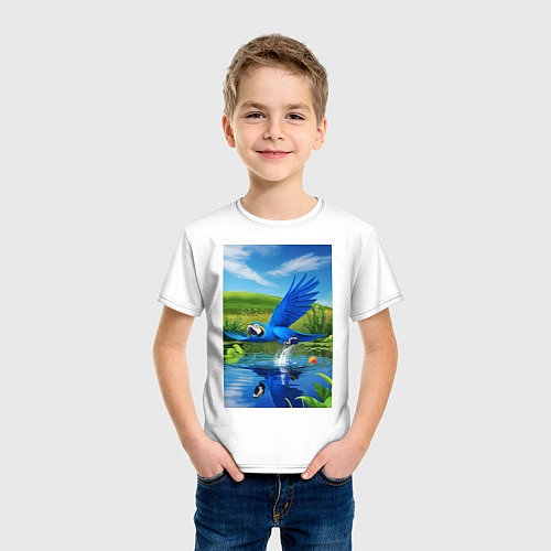 Детская футболка Попугай ловит рыбу / Белый – фото 3