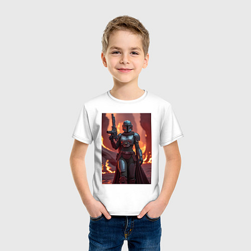 Детская футболка Девушка-Мандалорец в броне / Белый – фото 3