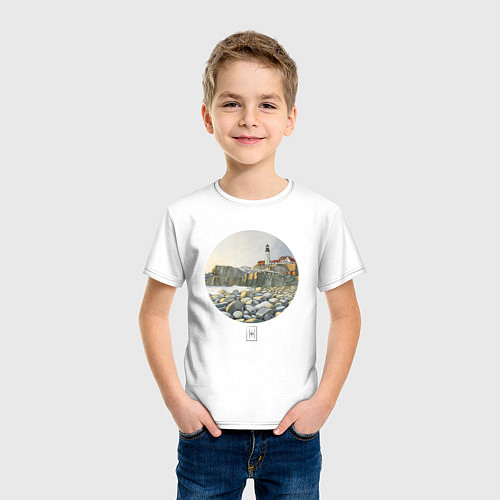 Детская футболка Акварельный маяк в круге / Белый – фото 3