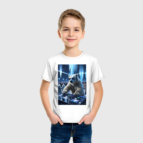 Детская футболка Медвевь Dj на тусовке в антарктиде / Белый – фото 3