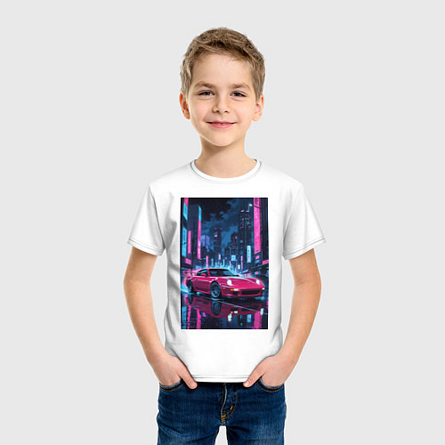 Детская футболка Вишневый спорткар по мокрой дороге / Белый – фото 3