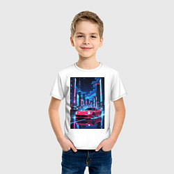 Футболка хлопковая детская Вишневый спорткар по мокрой дороге, цвет: белый — фото 2