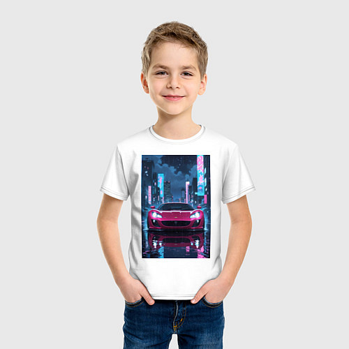 Детская футболка Вишневый спорткар по мокрой дороге / Белый – фото 3