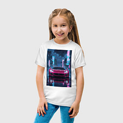 Футболка хлопковая детская Вишневый спорткар по мокрой дороге, цвет: белый — фото 2
