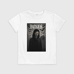 Футболка хлопковая детская Bones с желтыми горящими глазами, цвет: белый