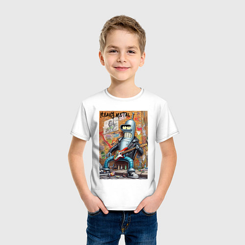 Детская футболка Гитарист Бендер - тяжёлый рок / Белый – фото 3