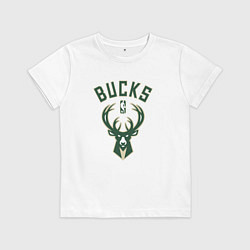 Футболка хлопковая детская Милуоки Бакс - команда НБА, цвет: белый