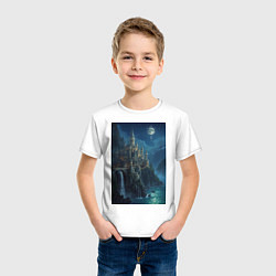 Футболка хлопковая детская Замок Хогвартс под звездным небом, цвет: белый — фото 2