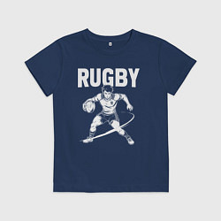 Футболка хлопковая детская Регби мощный прыжок с мячом, цвет: тёмно-синий