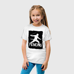 Футболка хлопковая детская Фехтование в черном штрихе, цвет: белый — фото 2