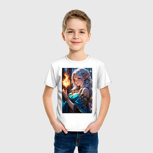 Детская футболка Прекрасная эльфийка-маг с шаром огня / Белый – фото 3
