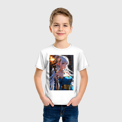 Детская футболка Прекрасная эльфийка-маг с шаром огня / Белый – фото 3