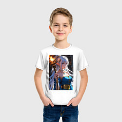 Футболка хлопковая детская Прекрасная эльфийка-маг с шаром огня, цвет: белый — фото 2
