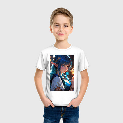 Детская футболка Прекрасная эльфийка-маг с шаром огня / Белый – фото 3